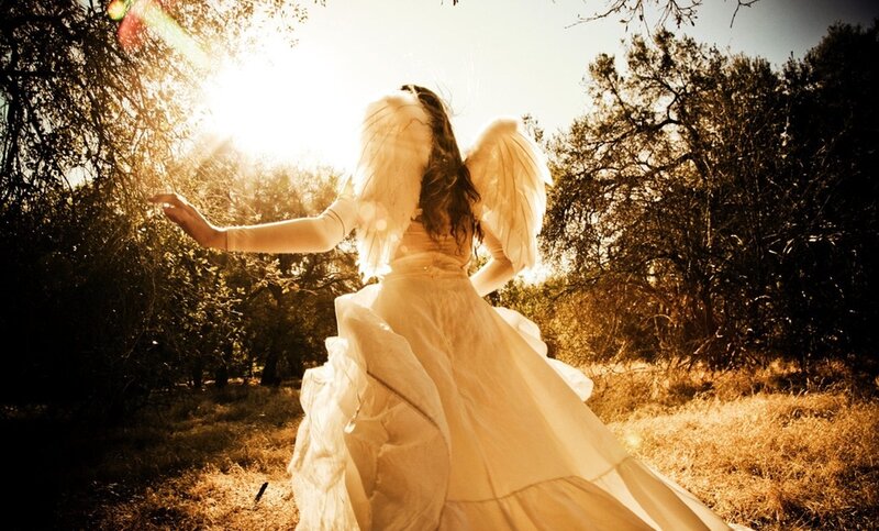 Person with Angel Wings — White, Dramatic, Sunset, Photograph