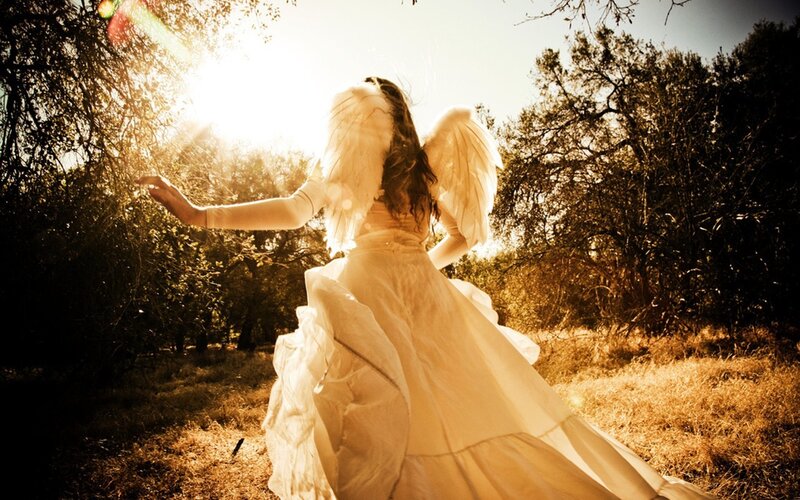 Person with Angel Wings — White, Dramatic, Sunset
