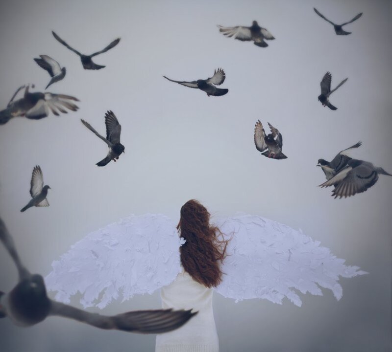 Person with Angel Wings — White, Serene, Digital Art