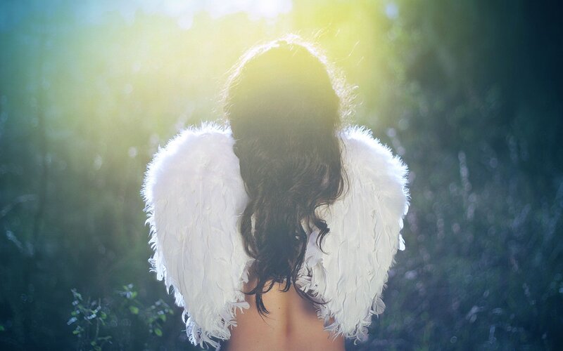 Person with Angel Wings — White, Serene