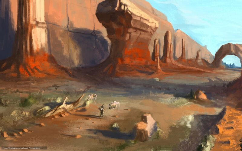 Person with Animals in Desert