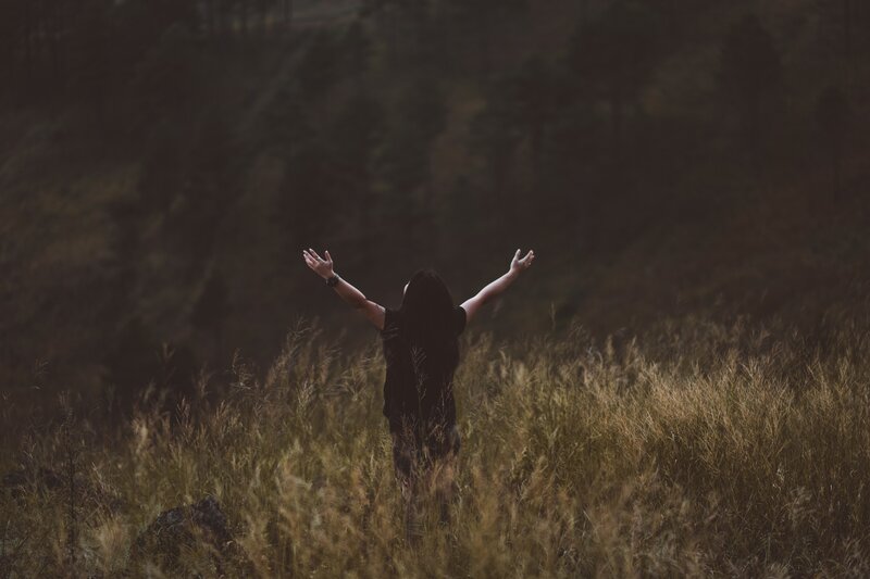 Person with Arms Raised — Brown