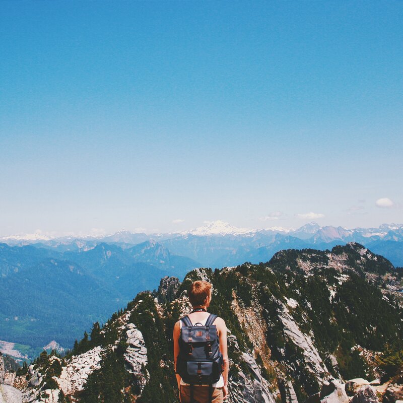 Person with Backpack — Blue, Serene