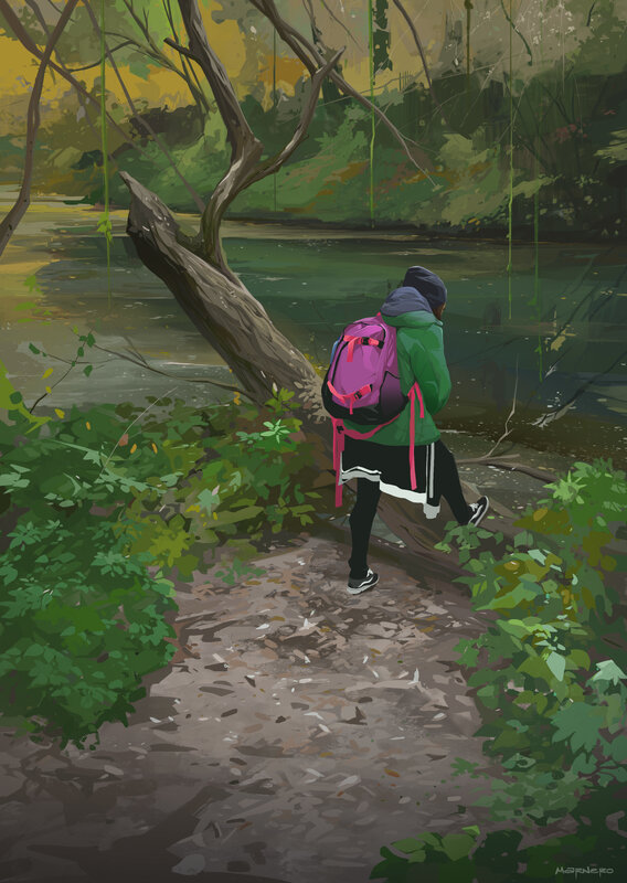 Person with Backpack — Green, Serene