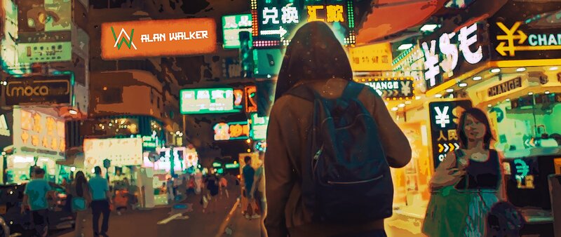 Person with Backpack Walking — Yellow