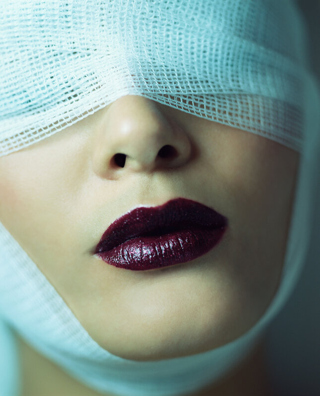 Person with Bandaged Face — White, Dramatic, Photograph, Bandages