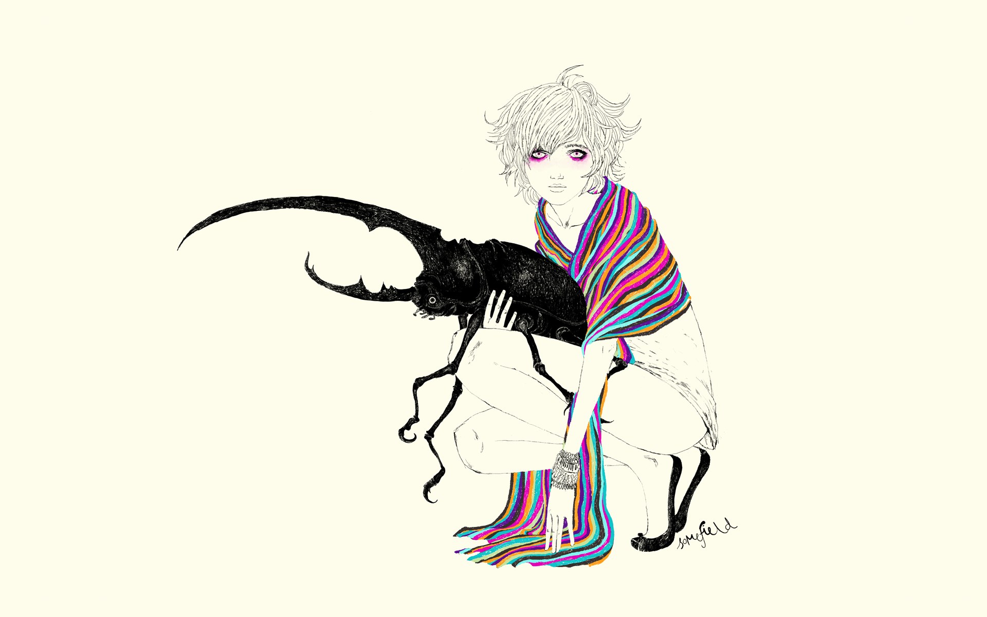 person with beetle illustration