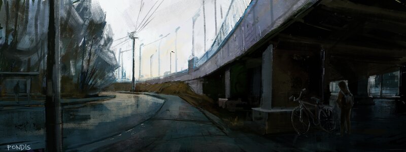 Person with Bicycle under Bridge