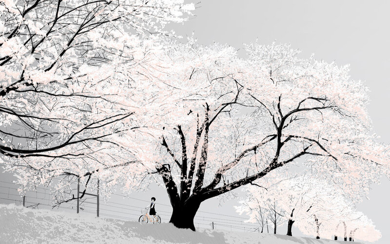 Person with Bicycle under Tree