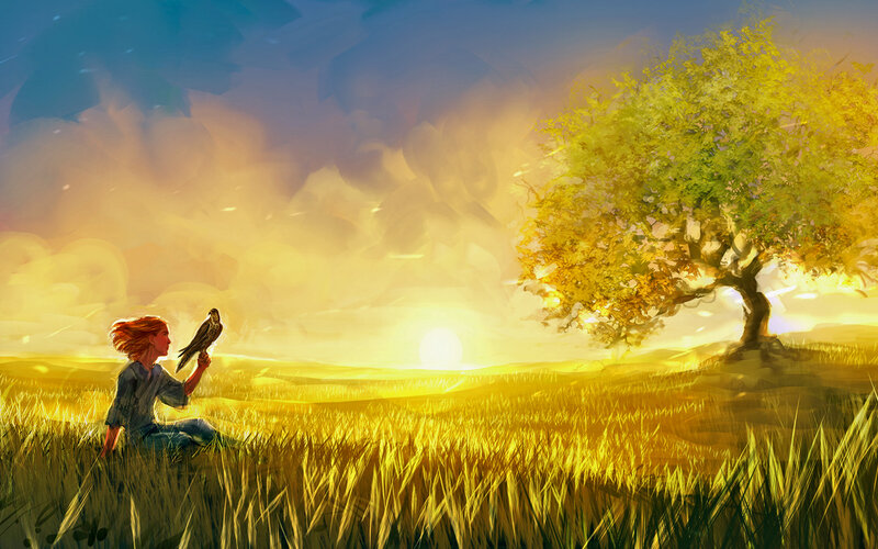 Person with Bird in Field