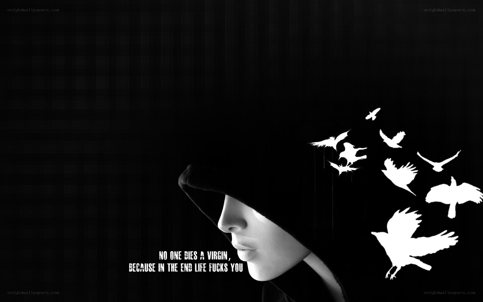 person with birds and quote