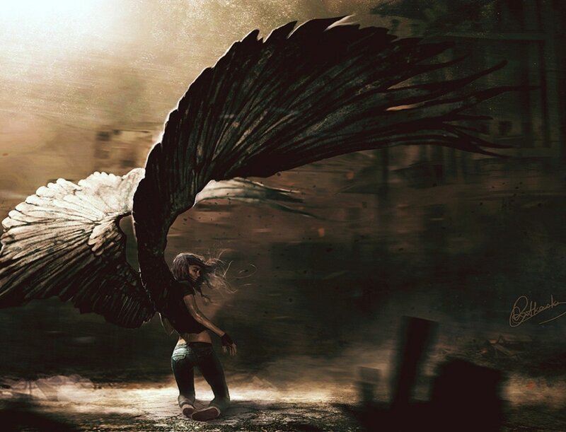 Person with Black and White Wings