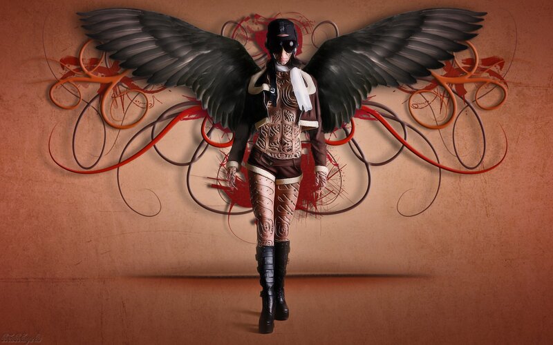 Person with Black Wings — Brown, Dramatic, Digital Art