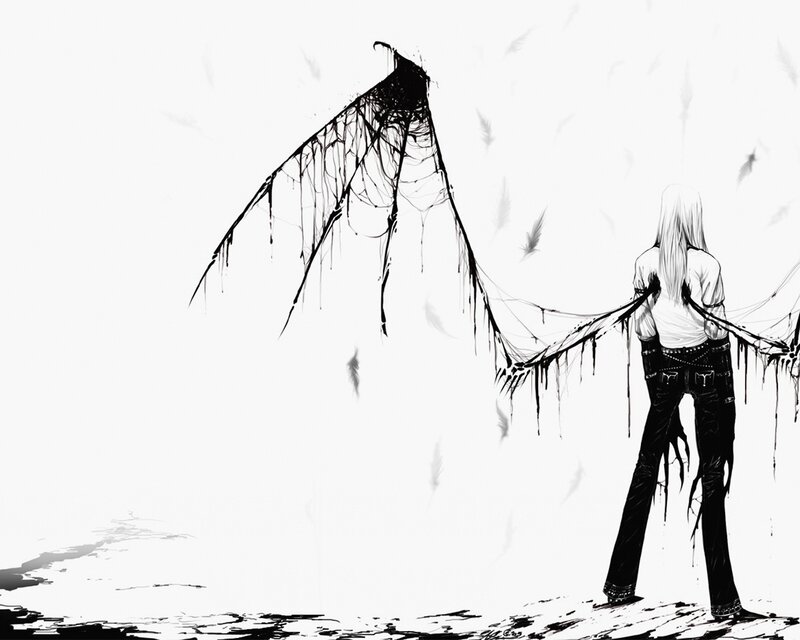 Person with Black Wings — Dramatic, Digital Art, Feathers