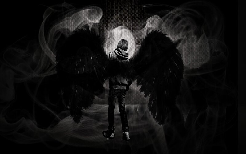 Person with Black Wings — Dramatic, Night
