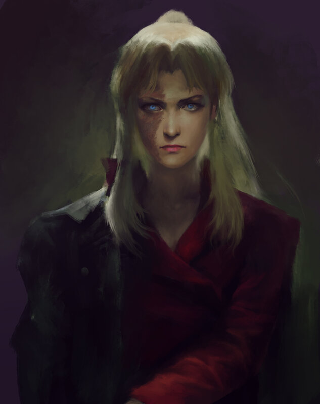 Person with Blonde Hair — Purple