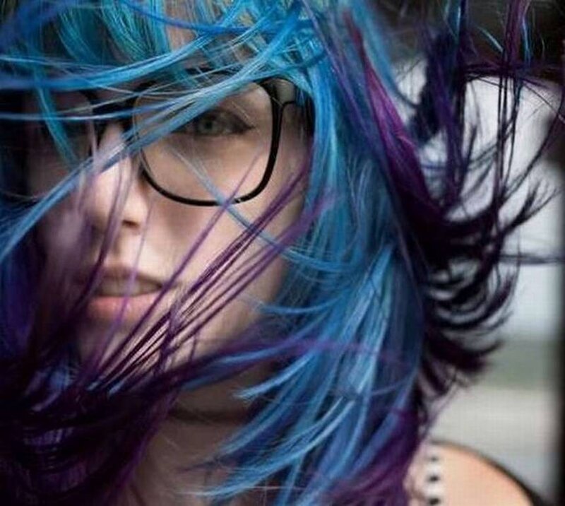 person with blue and purple hair