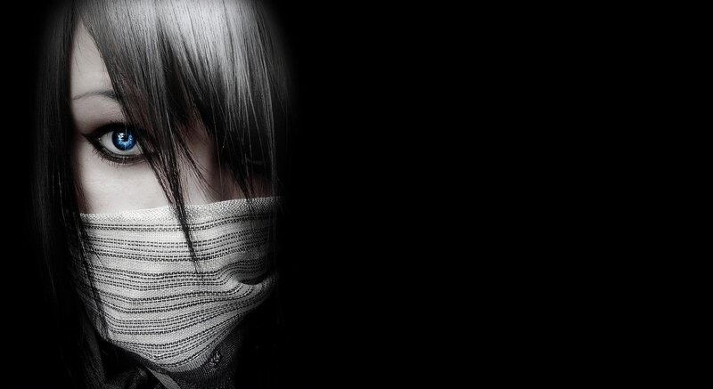 Person with Blue Eye — Black, Dramatic, Digital Art, Mask