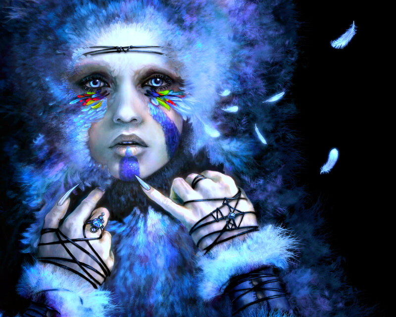Person with Blue Face Paint — Dramatic, Night