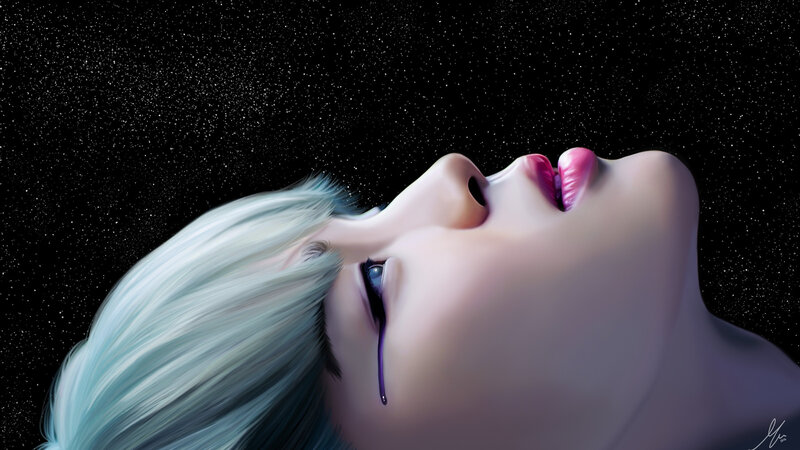 Person with Blue Hair — Black, Dramatic, Night