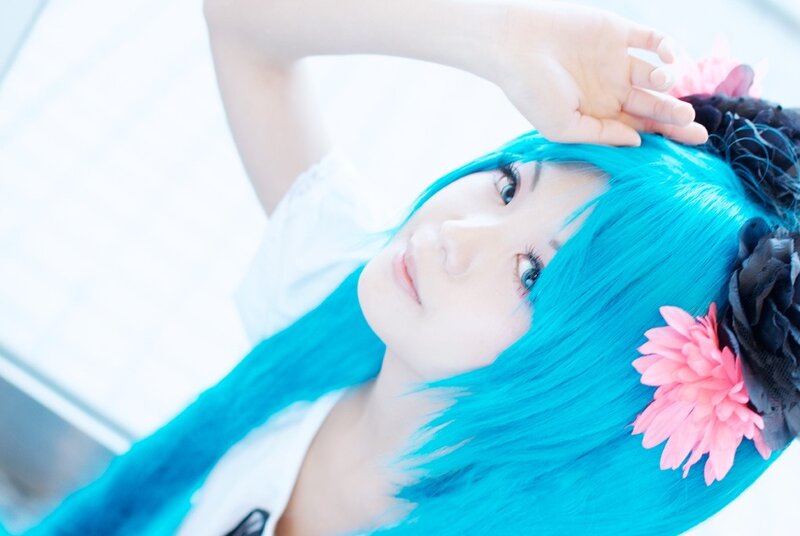 Person with Blue Hair — Calm, Photograph, Flower