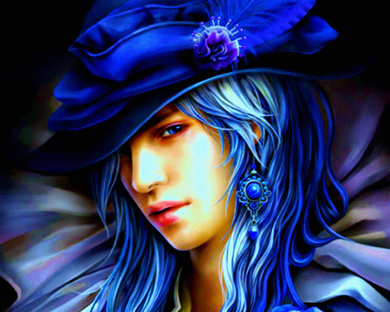 Person with Blue Hair — Dramatic, Digital Art