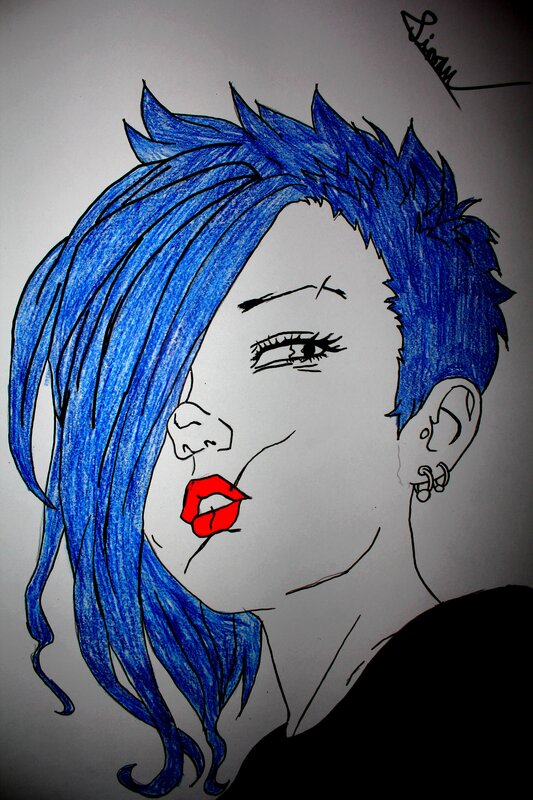 Person with Blue Hair — Dramatic, Illustration