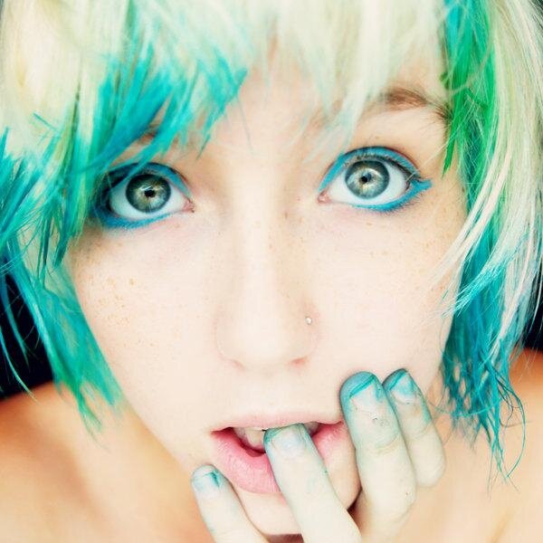 Person with Blue Hair — Dramatic, Photograph, Blue Hair