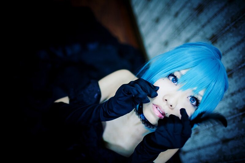 Person with Blue Hair — Dramatic, Photograph, Blue Wig, Black Gloves