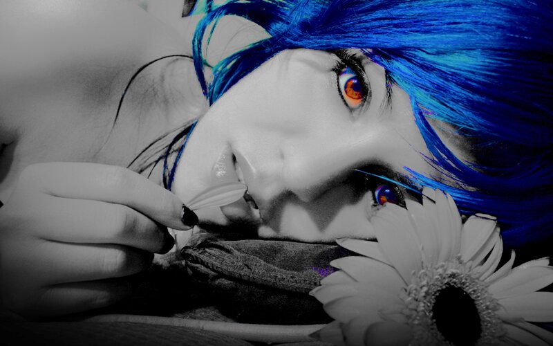 Person with Blue Hair — Dramatic, Photograph, Flower