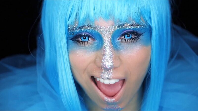 Person with Blue Hair — Dramatic, Photograph, Glitter Makeup