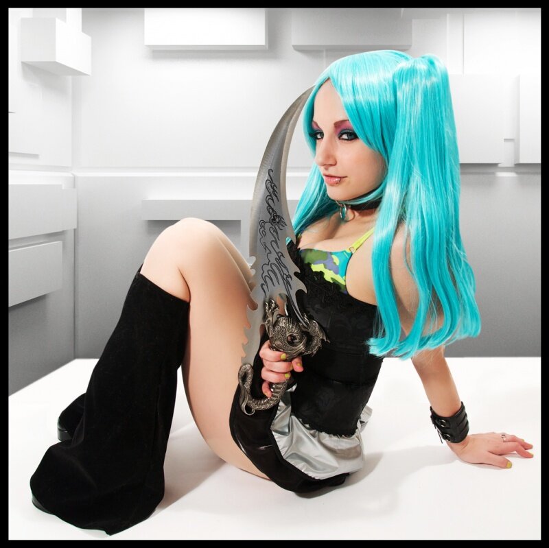 Person with Blue Hair — Dramatic, Photograph, Sword