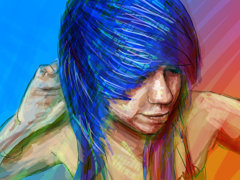 person with blue hair portrait