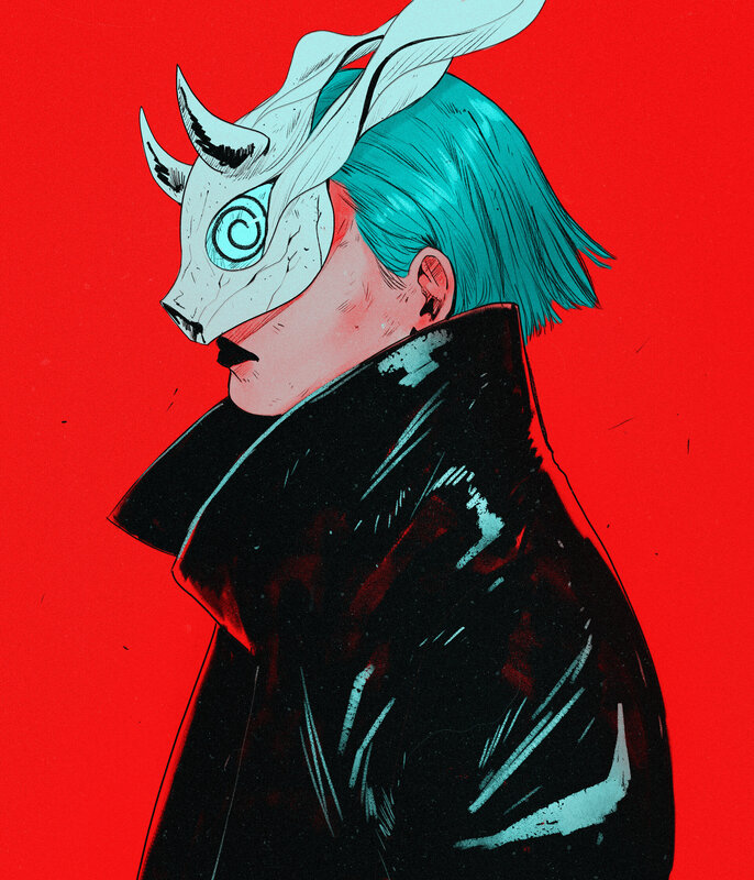 Person with Blue Hair — Red, Dramatic