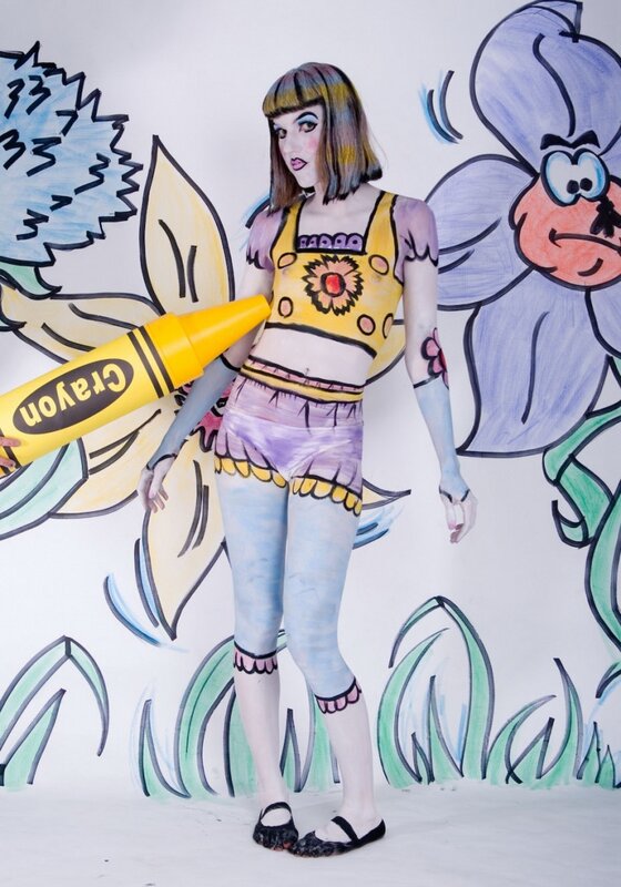 person with body paint and crayon