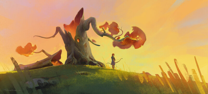 Person with Bow Near Tree