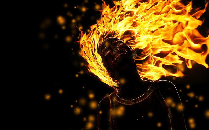 Person with Burning Hair — Black