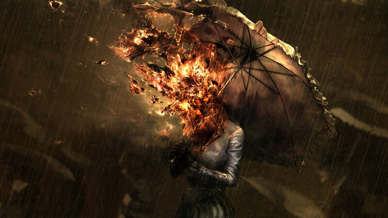 Person with Burning Umbrella — Brown