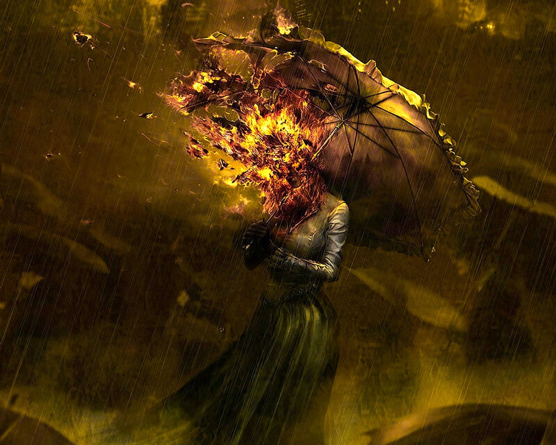 Person with Burning Umbrella — Yellow