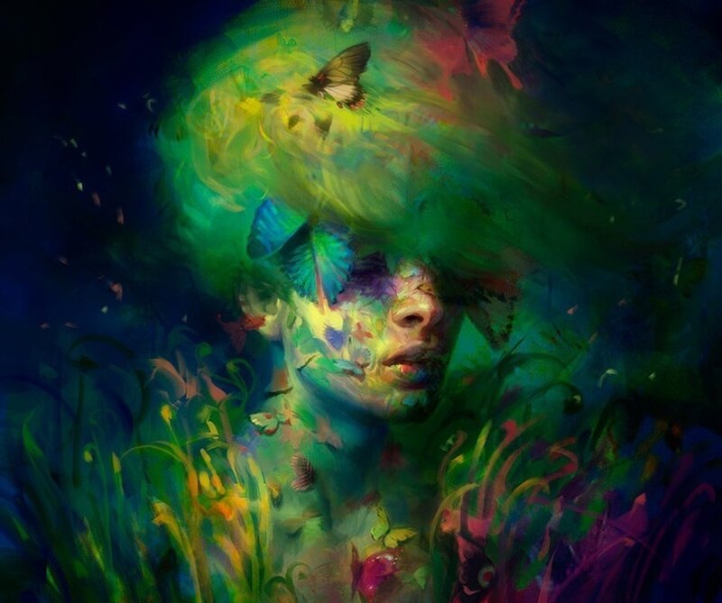 Person with Butterflies — Green