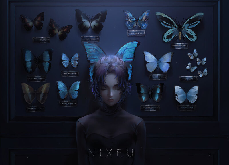 Person with Butterfly Wings — Blue, Dramatic