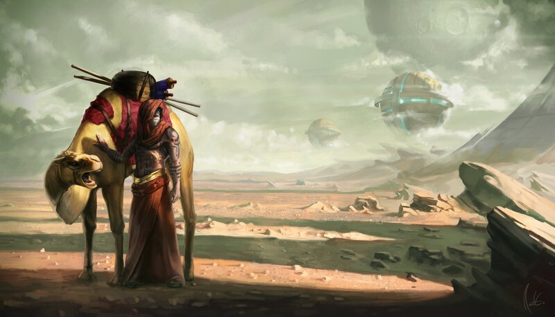 Person with Camel in Desert