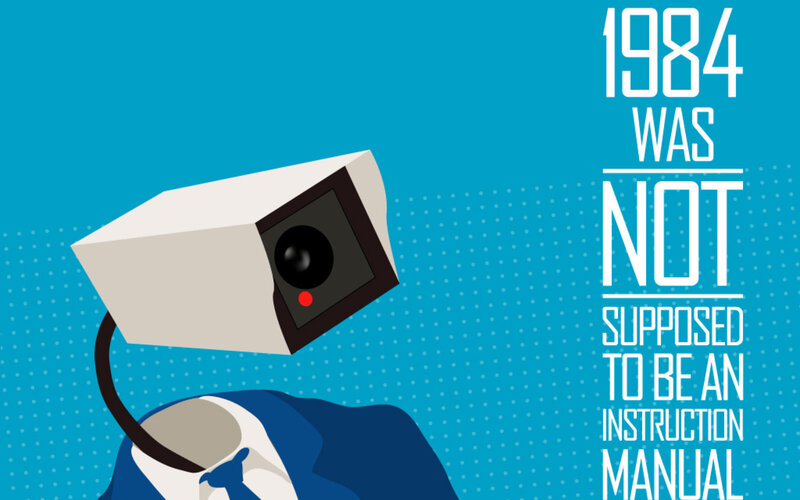 Person with Camera Head — Blue, Dystopian, Illustration, Suit