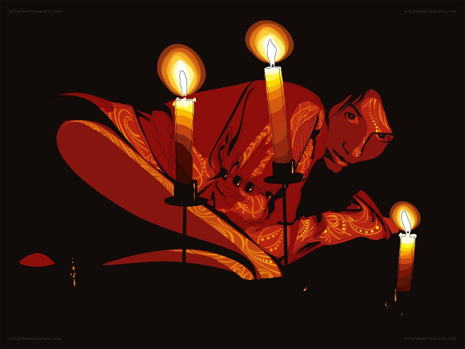 person with candles in dark