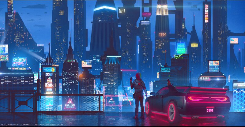 Person with Car in City