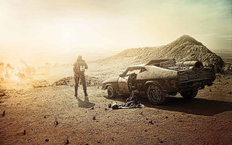 Person with Car in Desert — Brown