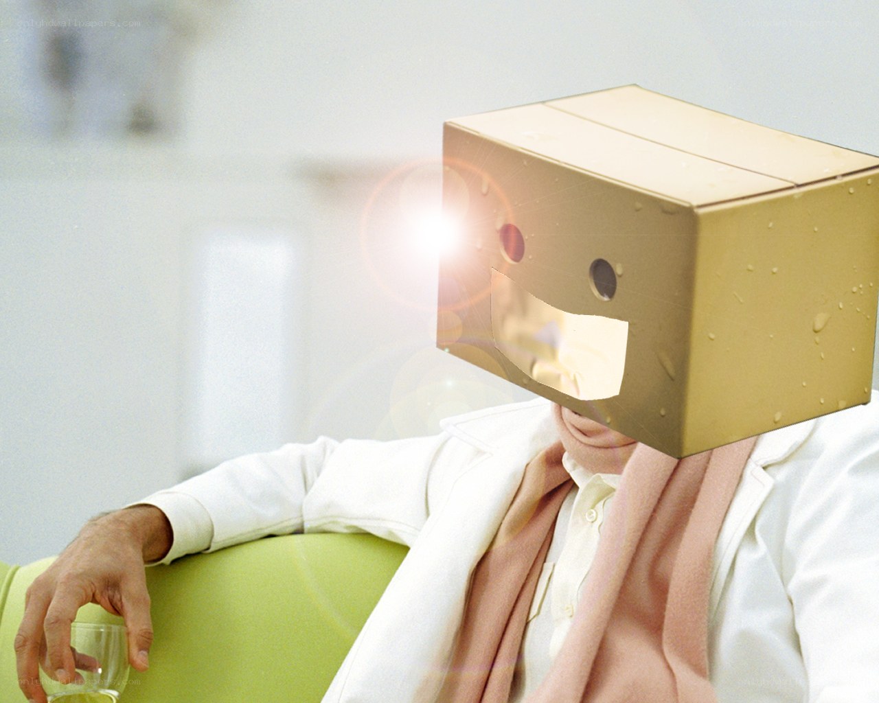 person with cardboard box head