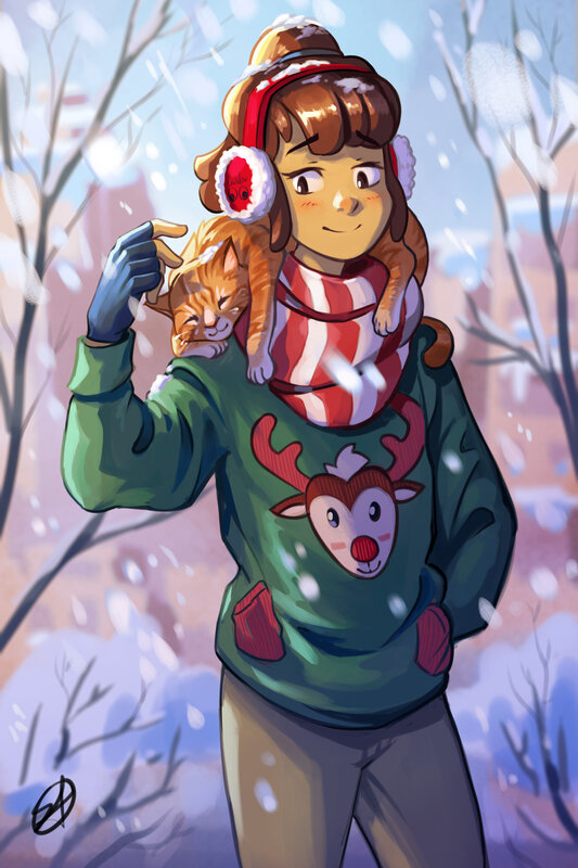 Person with Cat in Snow