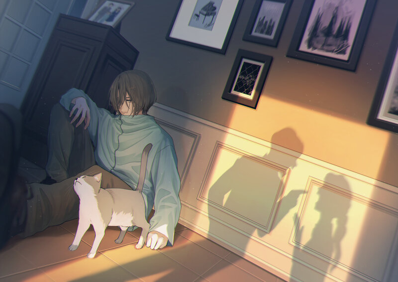 Person with Cat on Floor