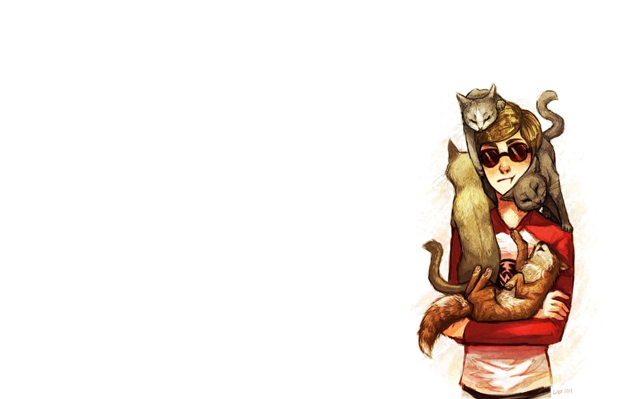 person with cats on shoulders